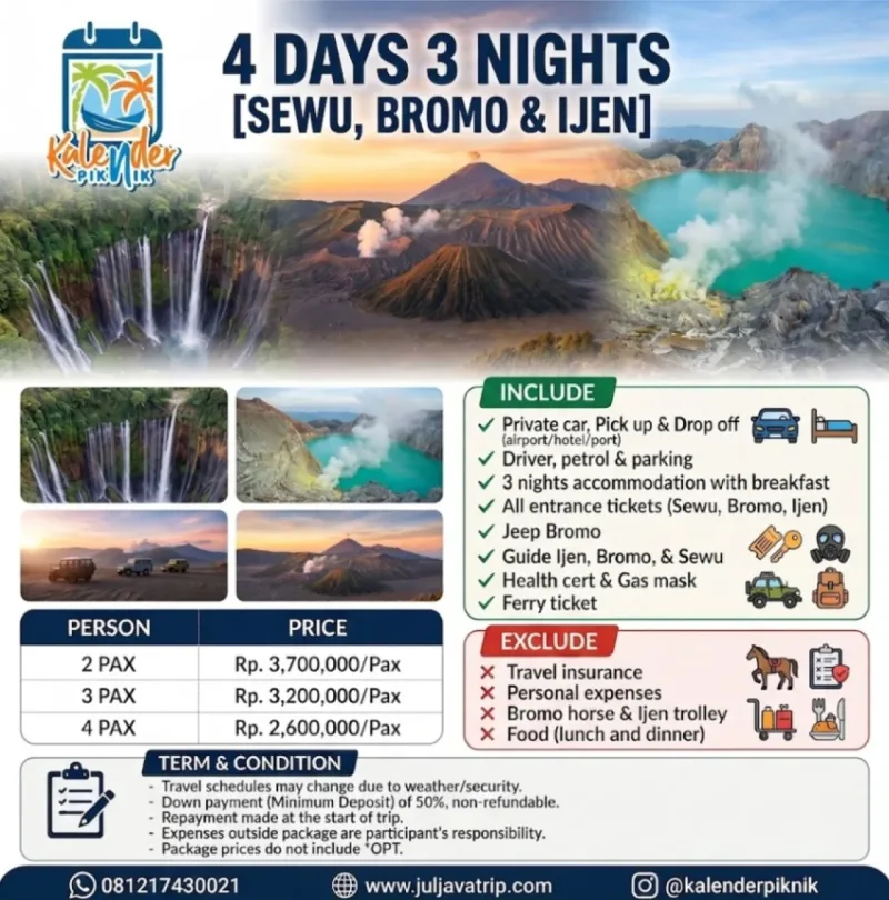 4 Days 3 Nights [ Sewu , Bromo & Ijen]